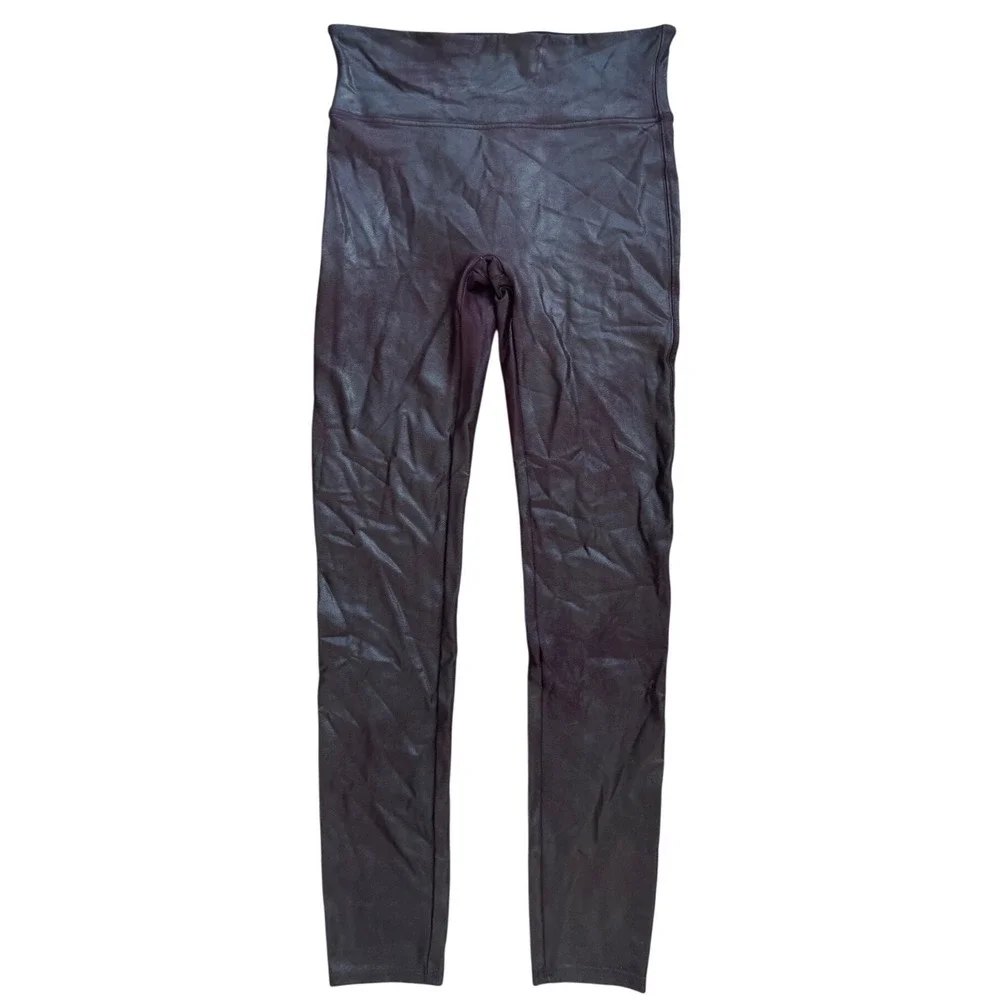 SPANX Faux Leather Leggings Women's‎ Size L Burgundy High Waist Shiny Pants